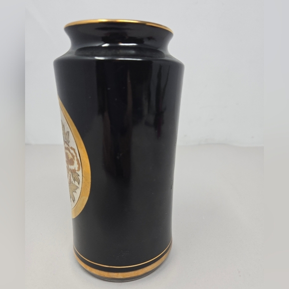 Vintage Chokin Collection Vase Engraved Bird Design With Flower Black Pottery - Picture 3 of 9